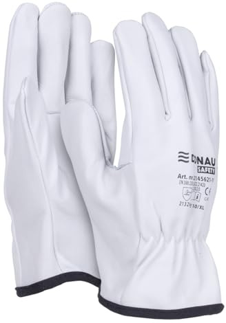 DONAU SAFETY Gants de travail en cuir de vachette de qualité supérieure - 1 paire - Taille 10 - XL - Blanc - Gants en cuir avec poignet élastique - Gants de montage - Gants de protection pour