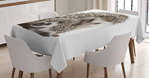 ABAKUHAUS Igel Tischdecke, Mutter Kinder Liebe, Personalisierter Druck Klare Farben ohne Verblassen Waschbar für Außen Bereich, 140 x 200 cm, Braun Elfenbein