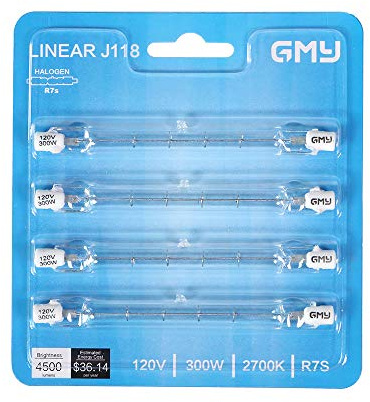 Comyan 4-Pack R7S 118mm T3 300W Halogen Bulb Dimmable 4500lm J-Type 120V R7S Base Warm White 2700K Double Ended Halogen Light Bulbs