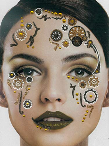 Brandsseller Gesichts-Tattoo Steam Punk - Aufkleber Set Klebetattoos Temporäre Tattoos Halloween/Karneval Gold