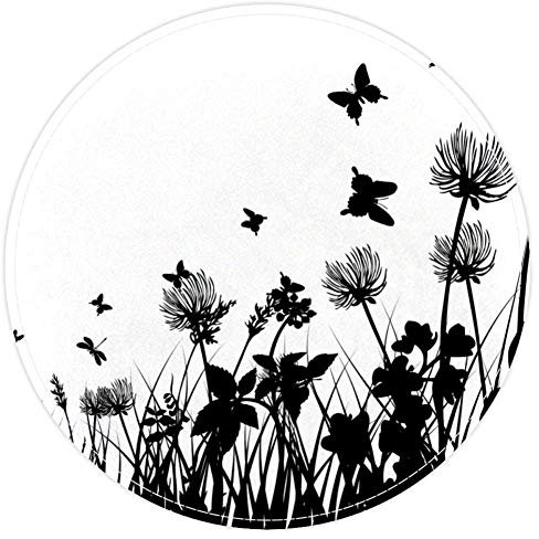 EZIOLY Schmetterling Libelle Pusteblume Grass Silhouetten rutschfest waschbar rund Bereich Teppich Badteppich Bodenmatte für Wohnzimmer Schlafzimmer Küche Baby Spielzimmer 40 x 40 cm
