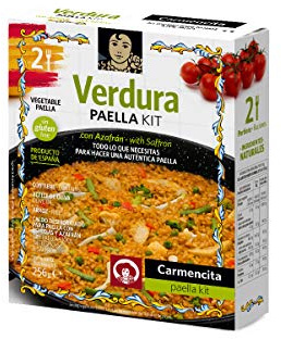Carmencita Kit de paella de verduras para 2 paquetes de 256 g – El kit de paella contiene el sobre con el caldo de verduras deshidratado incluyendo especias y azafrán