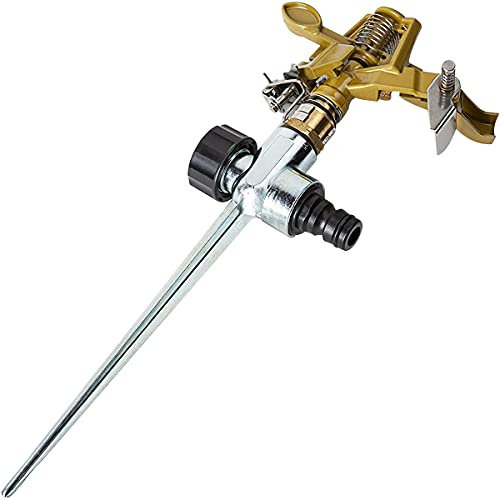 Rasensprenger Miotlsy-Pulsationssprenger,Professional Impulse Metal Spike,Bewässerung großer Flächen bis 160 m², 7 m Reichweite, 360°,grün Impulsregner Kreisregner