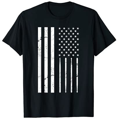 Amerika Flagge Rock Band Musik Drumsticks Schlagzeug T-Shirt