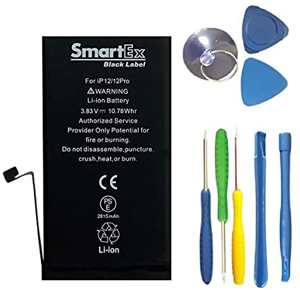 Smartex® Black Label Batterie Compatible avec iPhone 12/12 Pro + Outils de réparation - 2815 mAh | Garantie 2 Ans