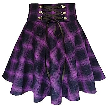 TONCHENGSD Damen Minirock Gothic Punk Plaid Plissee Hohe Taille Kurz A-Linie Flare, Lila kariert, L