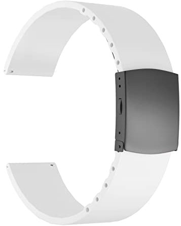 ULLCHRO Bracelet Montre Remplacer Silicone Bracelet Montre - 16mm, 18mm, 20mm, 22mm, 24mm Caoutchouc Montre Braceletavec Boucle Déployante Acier inoxydable (20mm, Blanc)