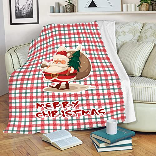ZAHHYG Plaid Père Noël À Carreaux Rouges Plaid Polaire Micro Fibre Plaid Canape Chaud Épais Couverture Durable Couverture Polaire Adaptée aux Canapés et Aux Lits(180x220cm)
