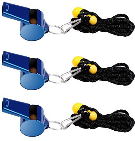 Savita 3 Stück Edelstahl Pfeifen mit Lanyard Premium Metal Whistle Survival Sportpfeifen Lauter für Outdoor-Aktivitäten Sportunterricht Trainer Coach Schiedsrichter Lehrer Emergency (Blau)