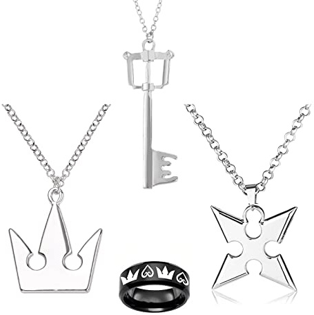 HJYZY 4 Stk King Hearts Ring Schmuck Sora's Crown & Roxas' Cross Halsketten Geschenke für Männer Frau Mädchen
