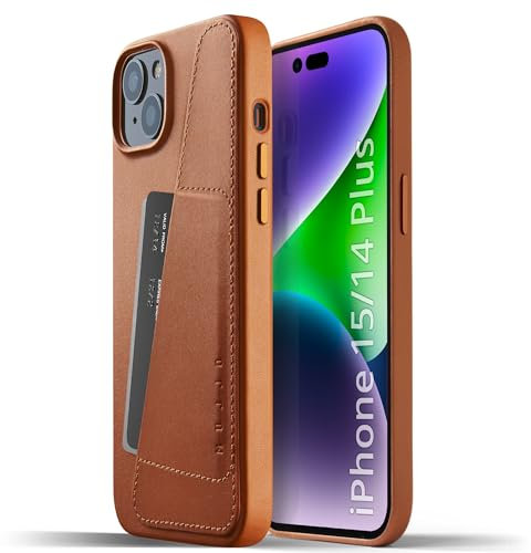Mujjo Lederhülle für iPhone 14 Plus | Kartenhalter | Lederhülle für iPhone 14 Plus | iPhone 14 Plus Handyhülle mit Kartenhalter | Brieftasche Hülle für iPhone 14 Plus
