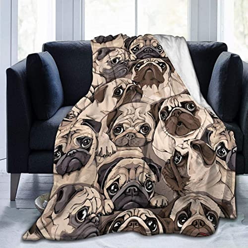 Fleecedecke Gelber Mops Kuscheldecke Flauschig Weich Wärme Gemütlich Pflegeleicht Flanell-Fleece Mikrofaser Deckeldecke 3D TV-Decken Sofaüberwurf Decke Wohndecke Geschenke (200X200 cm)