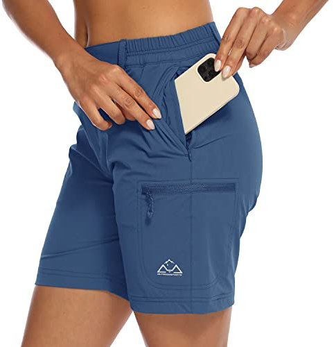 donhobo Women's Walking Hiking Shorts, Ladies Summer Cargo Shorts Lightweight Quick Dry Outdoor Casual Stretch Shorts Trousers with Zipped Pockets Denim Blue M