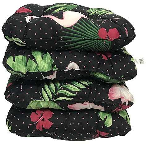 Highliving 4er Set Sitzkissen 38x38 cm Sitzpolster Stuhlkissen Indoor Kissen Weiche Kissen für Gartenstühle, Kissen mit 8cm Schaumstoff Polsterung - Hergestellt in Polen (Susa flamingo schwarz)