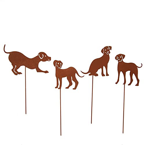 UNUS Gartenstecker Rost Hunde im 4er Set