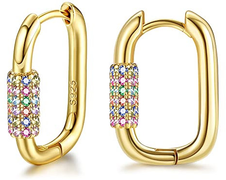ORAZIO U Creolen Hoop Ohrringe Sterling Silber 925 - Vintage U-Form Huggie für Damen, Hypoallergen Bunte Cubic Zirconia für Mädchen Geschenke
