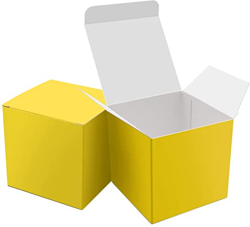 Oletx 25 Stück gelbe Papier-Geschenkboxen, kleine Süßigkeitenboxen, Großpackung, 7,6 x 7,6 x 7,6 cm, Geschenkbox mit Deckel, Leckerei-Boxen für Partygeschenke, Geburtstagsgeschenke, Hochzeitsgeschenke