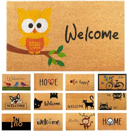 AMARU DOOR MATS Fußmatte Kokosfaser Eule - 70x40cm - Willkommens Fussmatte mit Antirutsch PVC & Kokos Oberfläche - für Hauseingänge, Flure, Außentüren, Wohnaccessoires - Schlichtes Originaldesign