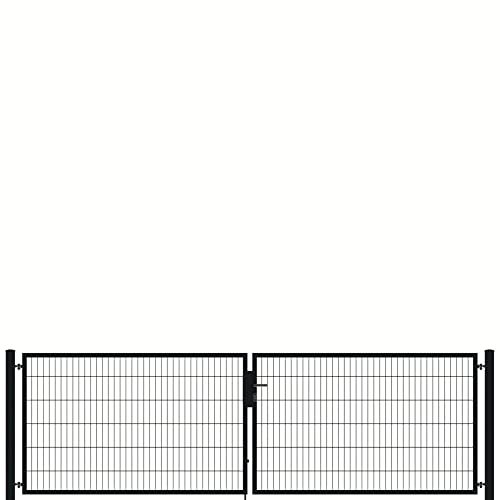 auf-mass24 Doppeltor 4,00m breit Profi Toranlage Doppelstabmattenzaun Zauntor RAL6005 Moosgrün Zaun Tor Gartentor (0.83)