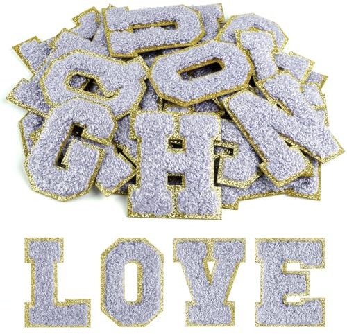 Morcheiong Selbstklebende Chenille-Buchstaben von A bis Z, Chenille-Buchstaben für DIY-Kleidung, Stoff, Schuhe, Taschen, 26 Stück (Hellviolett)