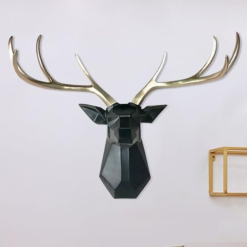 Hirschkopf Geweih Wanddeko Harz Hirschgeweih deko Geometrische Ornamente Hirsch deko Skulptur,Große 3D Wandhalterung Hirsch Tierkopf Skulptur für Wohnzimmerwand Wohnung Schlafzimmer Gartenhütte Flur