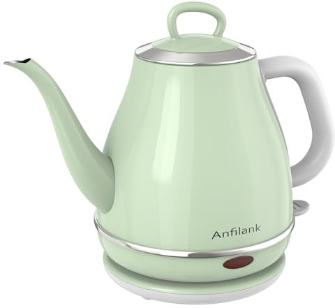 Anfilank Bouilloire électrique col de cygne 1 litre 1500 W, bouilloire 100 % acier inoxydable sans BPA, bouilloire avec fermeture automatique et protection contre l'ébullition en