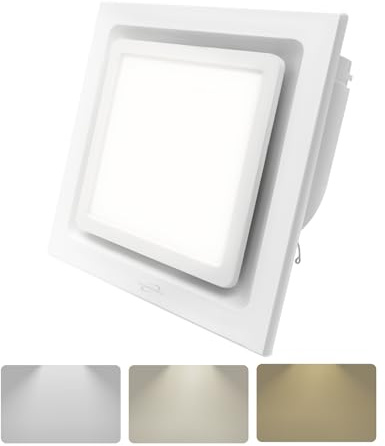 Bathroom Exhaust Fan with Light,9.8 In Panel,3000K/4500K/6000K 12W 7.5In Square LED,117 CFM,0.7 Sones 4 Inches Duct 110V,35W Quiet Bathroom Ventilation Exhaust Fan for Shower/Home/Office