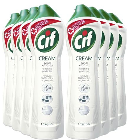 Cif Original Cream Multipurpose Surface Cleaner enriched with a fresh, ocean scent made with 100% natural cleaning particles for gentle and reliable cleaning, Multi Buy 8 Pack