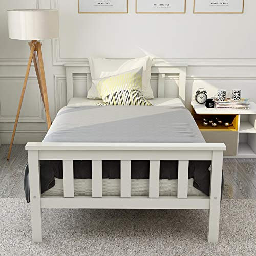 Idemon Letto singolo con rete e testiera, 90 x 200 cm, legno massello di pino bianco