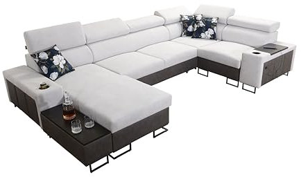 All4All Ecksofa Mealani IV Maxi Sofas mit Bettfunktion, Möbel, Couch, Ecksofa, Modern, Schlafsofa mit Ottomane,Sfaeck,Wohnlandschaft,Eckcouch,USB-Port (Freya 210.18+Tauro8207, Links)