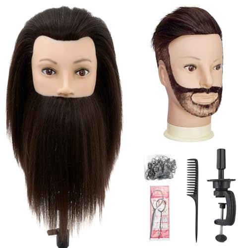 Neverland Beauty & Health Mann Mannequinkopf mit Bart, 100% Synthetisches Haar 25,4 cm(10 Zoll), Männlicher Haarschnitt Übungskopf, Mannequinkopf für Frisur und Praxis mit Tischklemme, Haarwerkzeuge