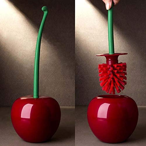 Cherry Shape Toilet Brush And Holder Set | Lovely Cherry Shaped Toilet Brush | Set Long Handle Toilet Brush Novelty Toilet Brush For Bathroom Holder With Cleaning Bristle