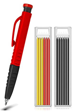 iFutniew Druckbleistifte Tischlerbleistifte Baubleistifte mit integriertem Spitzer + 12 Nachfüllminen für Tischler Holzbearbeitung