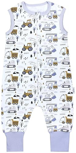 TupTam Gigoteuse à Pied – Turbulette Bébé Été Légère 0.5 TOG, Coton OEKO-TEX, Chantier Pelleteuse Tracteur Chenille, 68-74