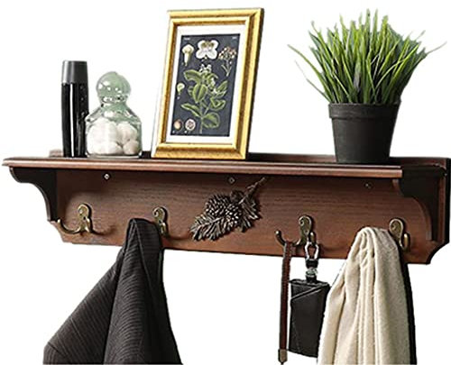 Générique Porte-Serviette Étagères de Rangement Étagères Flottantes en Bois avec 4 Crochets Support Mural rétro pour Salon Chambre à Coucher étagères Flottantes de Salle de Bain