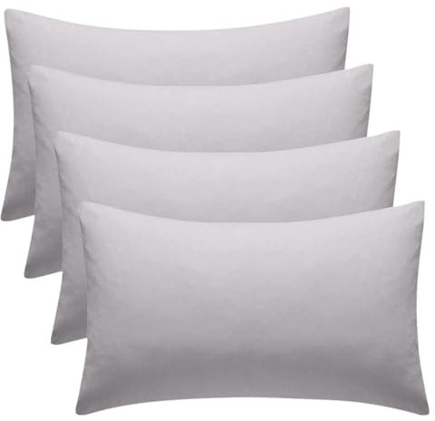 4 Pack Pillow Cases 100% Brushed Microfibre Plain Pillowcases Super Soft Touch Cosy Anti-Allergy Anti Bacterial with Envelope Closure 48 x 75cm Bed Pillow (Silver)