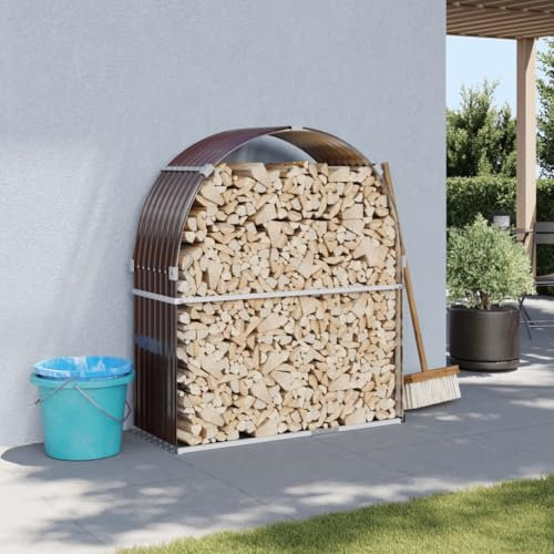 Gecheer Portaceppi,Portalegna,Capanno,Casetta,per Legna,da Esterno,Interno,in Acciaio Zincato,Marrone,120x45x140 cm,Legnaia da Giardino,Esterno,in Acciaio,Metallo,Portalegna da Giardino in Acciaio