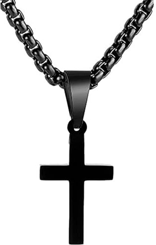 Cross® | Schwarze Halskette mit Kreuz | Anhänger und Kette aus Edelstahl | Geflochtene Kette | Modernes und robustes Design | Inklusive schwarzer Magnetbox | Geschenkidee | OriginalCorner®