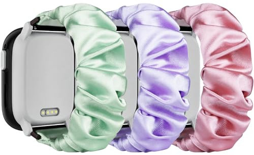 Hexasider 3 Stück Kinder Armband Kompatibel mit Xplora X6 Play/Xplora X6 Pro/Anio 5/Anio 6, 20mm Scrunchie Kids Smartwatch Ersatzband Armbänder Zubehör für Mädchen Jungen, HellGrün+Rosa+HellLila