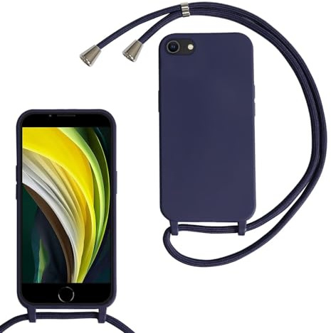 xinyunew Handykette für iPhone 6/iPhone 7/iPhone 8/Hülle mit Band, Handyhülle mit Schnur zum Umhängen, weiche TPU Silikonhülle mit Band [abnehmbar] Halskettenhülle für iPhone SE 2020/SE 2022-Blau