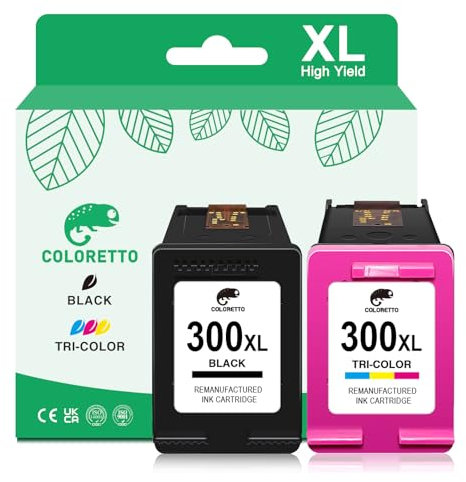 COLORETTO Wiederaufbereiteter Ersatz(1 Schwarz,1 Farbe) für HP 300XL 300 XL für Druckertintenpatrone zur Verwendung mit PhotoSmart C4600 C4780 D2560 D5560 F2420
