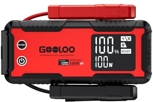 GOOLOO GT6000 Booster Batterie Voiture, 6000A PIC SÉCURISÉ Chargeur Rapide Bi-Directionnel pour Voiture 12V (All Essence, 12 L Diesel), Booster Batterie Portable avec Lampe Torche LED, Écran LED 3,2