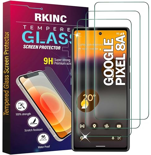RKINC Protector pantalla [3 Piezas] para Google Pixel 8A, Cristal templado película de vidrio, 9H 0.33 mm[Anti-rasguño][Anti-rotura][Sin burbujas]