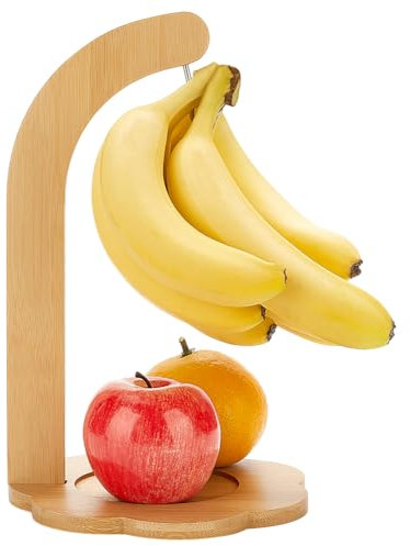 PH PandaHall Banana Holder Stand Banana Hanger with Flower Base for Fruit Storage Wooden Banana Tree Stand To Keep Banana Fresh Banana Hook Banana Rack for Home Kitchen Countertop 7.1x7.1x11.4