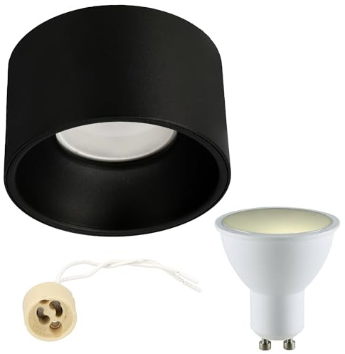EDO Spot Einbaustrahler ZAMA S Black, Deckenspots Flach & Rund Schwarz - Ø85*50mm, Deckenstrahler mit 5,5W LED GU10 230V Warmweiß 3000K, Einbauspots für Wohnzimmer, Schlafzimmer, Küche