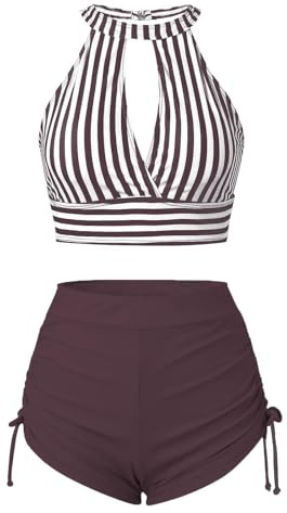 Ventes Flash du Jour Tankinis Femme Couleur Uni Print Doux Vêtements Maillot De Bain Femme 2 Pieces String Fitness Respirant Printemps Imprimée Piscine Vetement Plage Femme Violet XXL