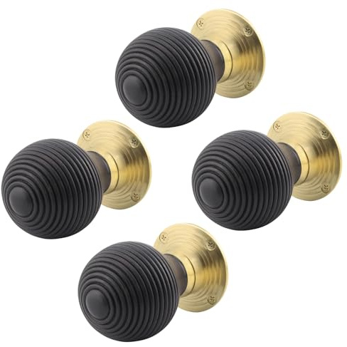 EAI Ebony Wood Door Knobs, 2 Pairs - Beehive | 2 Pairs of Beehive Mortice 55mm Door Knobs for Internal Doors, Fixings Included