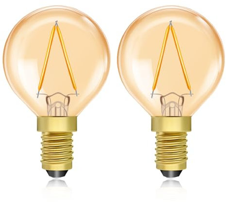 Luxvista E14 LED Retro-Glühbirne 1,5W Warmweiß 2200K (bernstein), energiesparend wie 20W, kleine Kerzenform für Lampen & Kronleuchter, 2 Stück