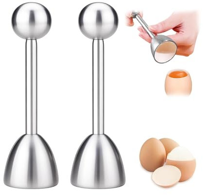 Eierköpfer, 2 Stück Eieröffner mit Kugel, Eierschalensollbruchstellenverursacher, Eieröffner Edelstahl Zeitsparend Eierstecher für Küche Esszimmer Bar 13 x 3.7 cm silbrig
