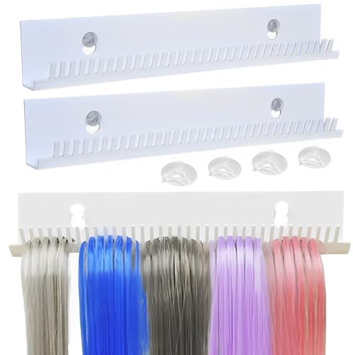 MZSX 2 pcs Haarverlängerungsaufhänger, Haarverlängerungs-Perücken-Aufbewahrungshalter, Kamm, Haarfarbe Display-Halterung, verhindern das Verknoten, für Friseursalon Heimgebrauch (Weiß*2)